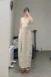 SWAYING/KNIT knitting stitching vest skirt SW23SS2L18 meters gray/linen PS56